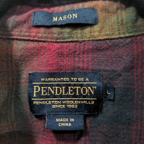 Pendleton Mens Mason Plaid Button Down LS Flannel Shirt Size L Red Gold Casual - Picture 5 of 12